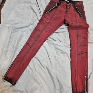 Pierre Balmain Red Skinny Jeans with Zipper Details